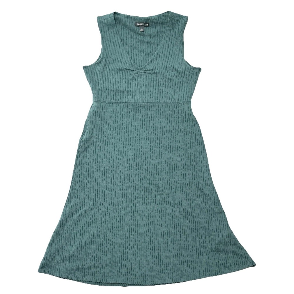 Toad & Co Tank Dress Size S Womens Green/Blue Cap Eco Stretch‎ V Neck Ribbed